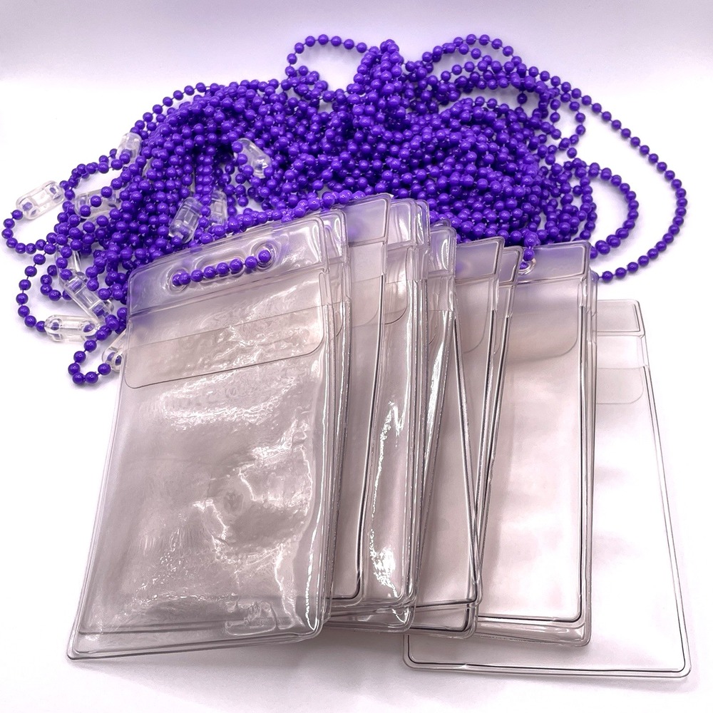 Vertical ID Badge Necklace Holder Vinyl PURPLE Event Work LOT of 13